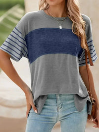 Color Block Striped Sleeve Casual T-Shirt - Update AvenueT-ShirtsTrendsi100100987346924100100987346924f1fa23a3 - e46a - 45aa - a57e - 84adc30506e1 - Max - OriginDusty Blue