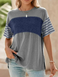 Color Block Striped Sleeve Casual T-Shirt - Update AvenueT-ShirtsTrendsi100100987346924100100987346924b9cee79d - e069 - 40a4 - 9084 - 9cc59a8165f1 - Max - OriginDusty Blue