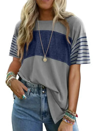 Color Block Striped Sleeve Casual T-Shirt - Update AvenueT-ShirtsTrendsi1001009873469241001009873469242eb8c69b - 60b6 - 450c - aeb8 - 3ec124d0ae1a - Max - OriginDusty Blue