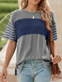 Color Block Striped Sleeve Casual T-Shirt - Update AvenueT-ShirtsTrendsi1001009873469241001009873469240f07e045 - 1ea5 - 46d1 - 9888 - f009775422d7 - Max - OriginDusty Blue