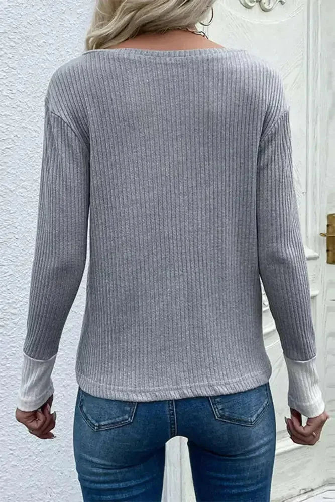 Color Block V - Neck Ribbed Top with Pocket - Update AvenueTrendsi100101664744896100101664744896c24e26b4ba034f42aac22a1bbbeeba99 - MaxCharcoal