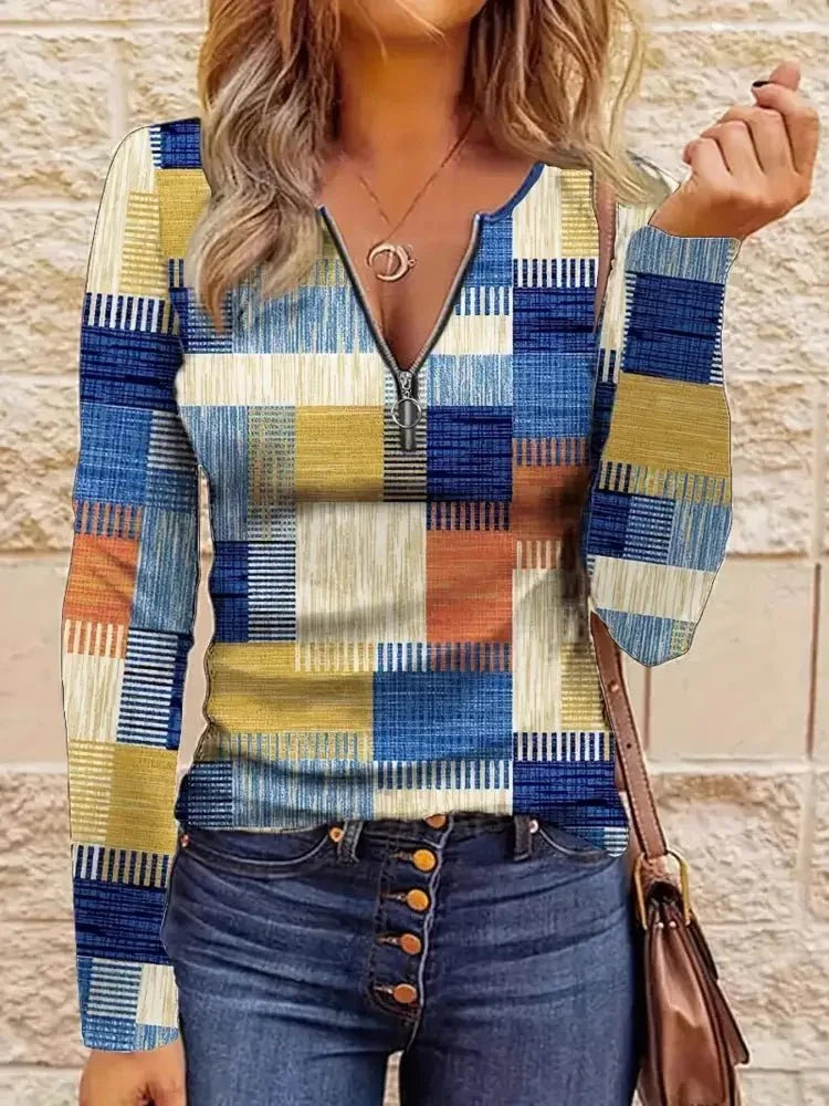 Color Block Zip Front Long Sleeve Top - Update AvenueT-ShirtsTrendsi100100382754702100100382754702021b1dea3f2743cc960f590544a6509d - Max - OriginSky Blue