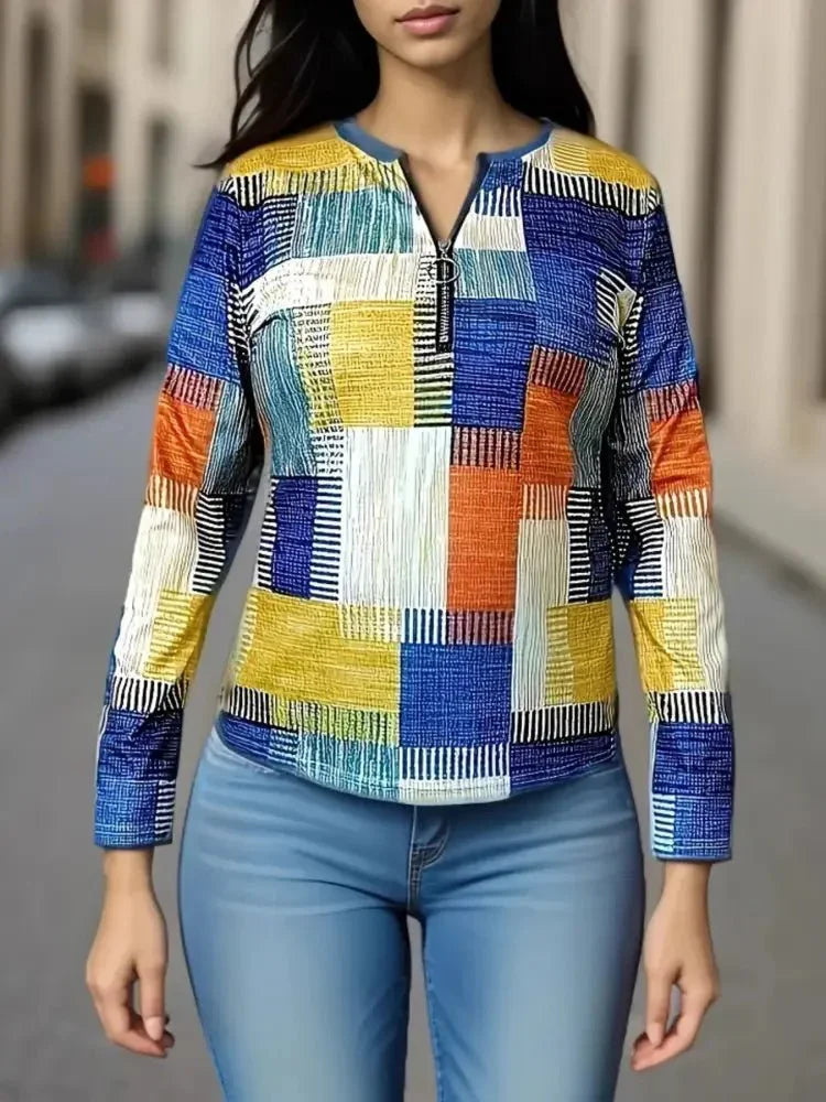 Color Block Zip Front Long Sleeve Top - Update AvenueT-ShirtsTrendsi1001003827547021001003827547022fd9d57ba984432c93d7c1b50b0493c6 - Max - OriginSky Blue