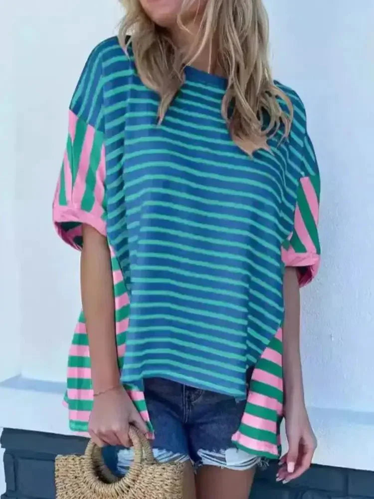 Colorful Striped Oversized T-Shirt - Update AvenueT-ShirtsTrendsi1001009140131891001009140131896fb48939 - 2fae - 45de - b153 - 23b91bc8a134 - Max - OriginBlue