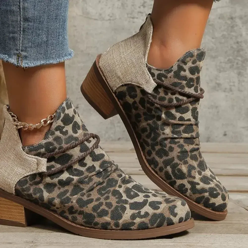 Contrast Canvas Low Heel Boots