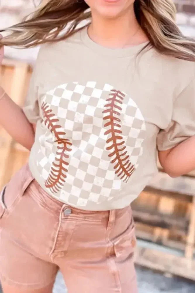 Contrast Checkered Baseball Graphic Round Neck Short Sleeve T-Shirt - Update AvenueTrendsi1001004194794511001004194794517870a996 - 9581 - 43d8 - b594 - 15f9978863ca - MaxDust Storm