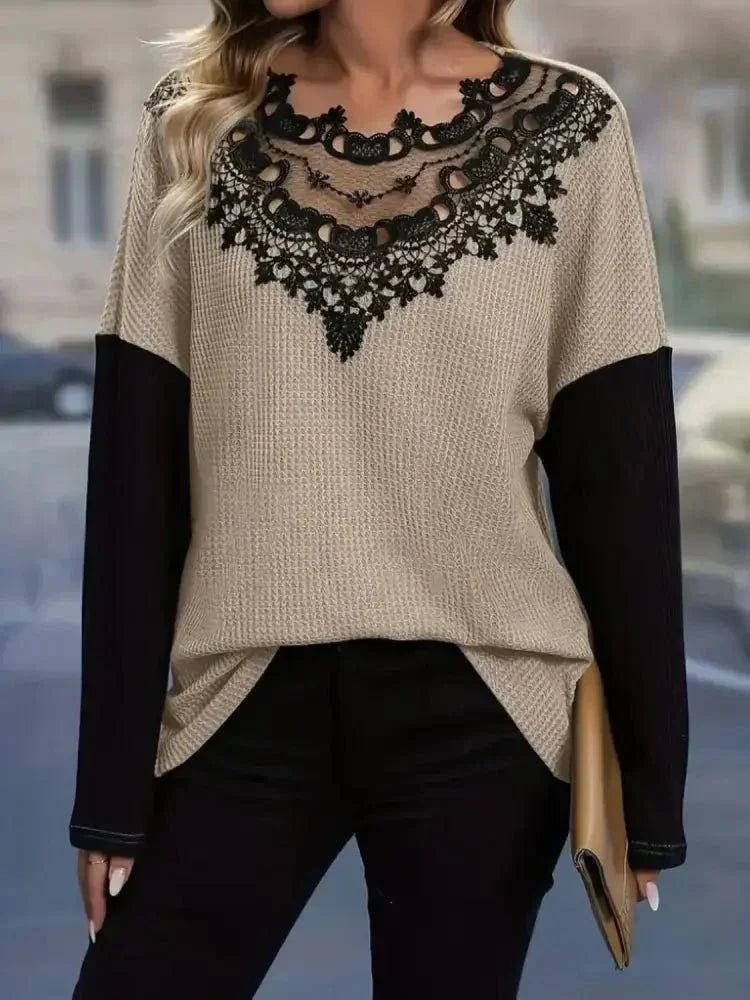 Contrast Lace Round Neck Long Sleeve T-Shirt - Update AvenueT-ShirtsTrendsi100100609041059100100609041059c6207327 - 5e89 - 4d58 - 8463 - f459fd77ca8f - Max - OriginKhaki