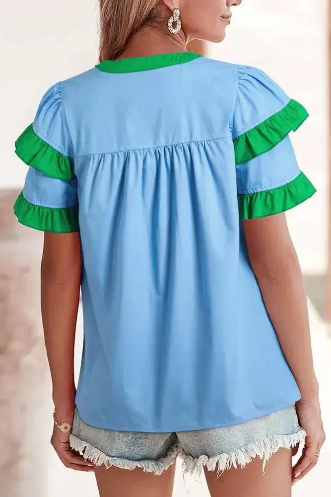 Contrast Notched Neck Frilly Detail Short Sleeve Blouse - Update AvenueTrendsi100100306188170100100306188170fcadbebd - 18e9 - 4c45 - 8700 - 952001c56a90 - Max - OriginPastel Blue