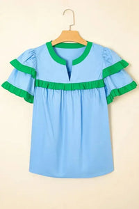 Contrast Notched Neck Frilly Detail Short Sleeve Blouse - Update AvenueTrendsi100100306188170100100306188170bd224d1c - 5023 - 4853 - 8f9c - 7d8e346496cd - Max - OriginPastel Blue