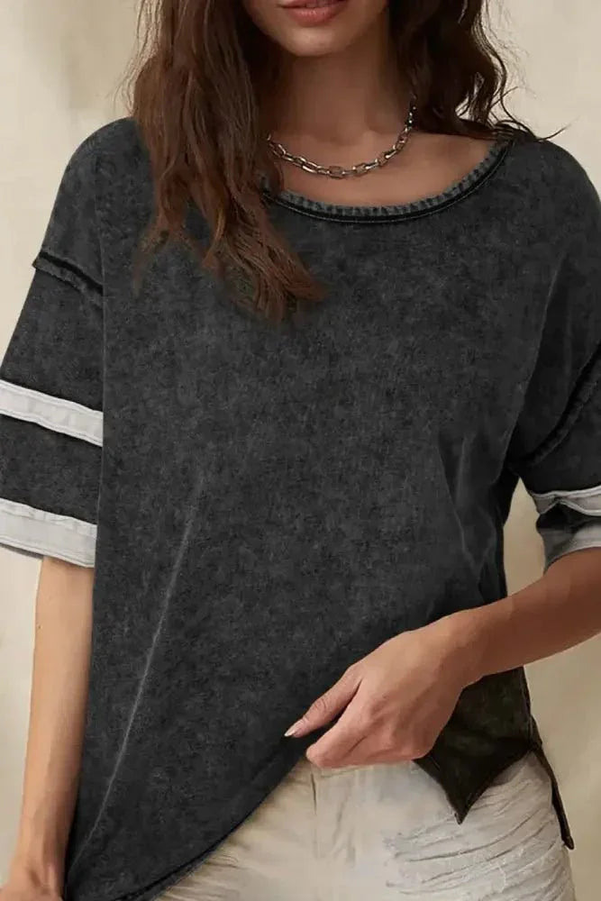 Contrast Round Neck Half Sleeve T-Shirt - Update AvenueT-ShirtsTrendsi1001005421152701001005421152709fda448f - 6f0e - 4aba - a92a - 8f3466a3c580 - Max - OriginBlack