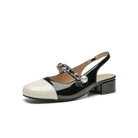 Contrast Round Toe Block Heel Mary Jane Shoes