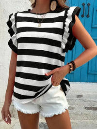 Contrast Striped Ruffle Sleeve T-Shirt - Update AvenueT-ShirtsTrendsi100100395743093100100395743093215e976199814f3bb09468f027244d39 - Max - OriginBlack
