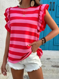 Contrast Striped Ruffle Sleeve T-Shirt - Update AvenueT-ShirtsTrendsi100100395747151100100395747151e091e53942a5463a9a8adccf578c9b3c - Max - OriginRed
