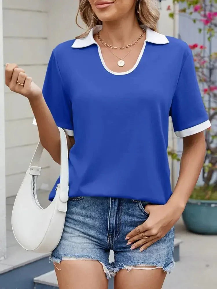 Contrast Trim Collar Short Sleeve Casual T-Shirt - Update AvenueT-ShirtsTrendsi100100363101454100100363101454a6e73688 - 851d - 43af - b2f4 - 8c91c48f0aae - Max - OriginBlue
