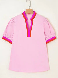 Contrast Trim Notched Short Sleeve Blouse - Update AvenueTrendsi1001000370910041001000370910044c18c6c1cf6d4931af875c66890ad59d - Max - OriginBlush Pink