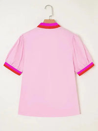 Contrast Trim Notched Short Sleeve Blouse - Update AvenueTrendsi100100037091004100100037091004c02695ee0435403da7975294808c8c58 - Max - OriginBlush Pink