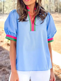 Contrast Trim Notched Short Sleeve Blouse - Update AvenueTrendsi100100037095499100100037095499263899f8b9a248b481ac4e83da2e4b4b - Max - OriginLight Blue
