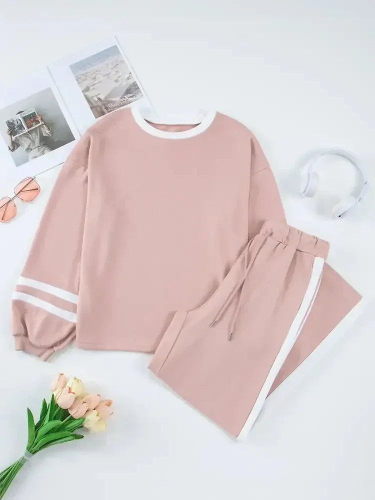 Contrast Trim Round Neck Top and Pants Set - Update AvenueDaily EssentialsTrendsi10010035523458510010035523458507d50aec622846caab43f084227888d0 - Max - OriginDusty Pink