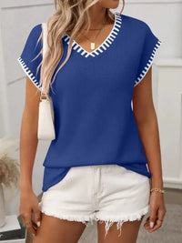 Contrast Trim V - Neck Short Sleeve Knit Top - Update AvenueDaily EssentialsTrendsi1001003427213431001003427213434943ab4d - 768f - 4025 - 855f - 701b37c38a9d - MaxRoyal Blue