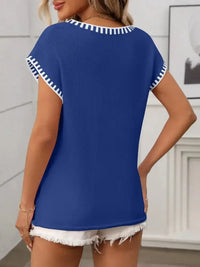 Contrast Trim V - Neck Short Sleeve Knit Top - Update AvenueDaily EssentialsTrendsi100100342721343100100342721343747d04e3 - 1adf - 452b - 8c3a - 3ec68742f8ed - MaxRoyal Blue