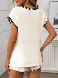Contrast Trim V - Neck Short Sleeve Knit Top - Update AvenueDaily EssentialsTrendsi10010034272180910010034272180901584c7e - 7f75 - 4d32 - a680 - e2981d0930f4 - MaxCream