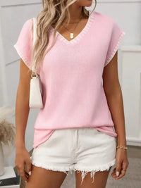 Contrast Trim V - Neck Short Sleeve Knit Top - Update AvenueDaily EssentialsTrendsi10010034272551510010034272551520278fb7 - 94a0 - 4710 - adac - 55a443fb2fab - MaxBlush Pink