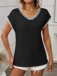 Contrast Trim V - Neck Short Sleeve Knit Top - Update AvenueDaily EssentialsTrendsi100100342729165100100342729165b94aae15 - 81b3 - 4172 - 97d1 - c8588f28c18e - MaxBlack