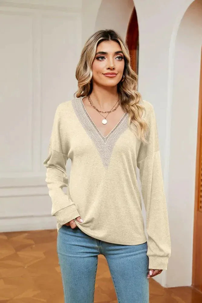 Contrast V - Neck Long Sleeve Blouse - Update AvenueTrendsi100101132503105100101132503105950f62d40f664b1b92ac8ef1c38d1984 - MaxPastel Yellow