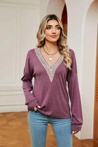 Contrast V - Neck Long Sleeve Blouse - Update AvenueTrendsi100101132507264100101132507264f95bc7e217784b12a64218277da252b5 - MaxLilac
