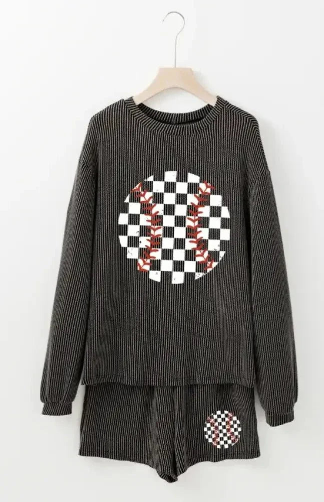Corded Checkerboard Baseball Graphic Long Sleeve Top and Shorts Set - Update AvenueTrendsi100100428544259100100428544259f4944a79 - e184 - 4877 - 87d7 - b1ef0ddd4845 - MaxDark Gray