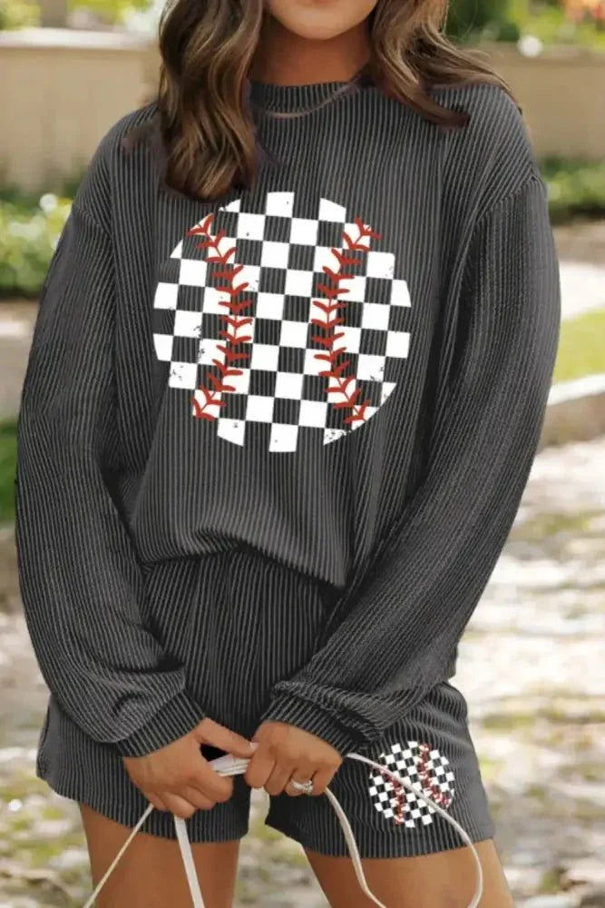 Corded Checkerboard Baseball Graphic Long Sleeve Top and Shorts Set - Update AvenueTrendsi100100428544259100100428544259ebff4b46 - 5a06 - 4145 - aa88 - 22074ea464b8 - MaxDark Gray