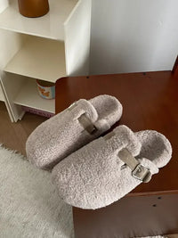 Cozy Plush Buckle Detail Slip-Ons