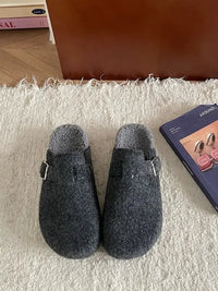Cozy Plush Buckle Detail Slip-Ons