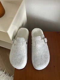 Cozy Plush Buckle Detail Slip-Ons