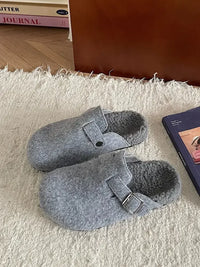 Cozy Plush Buckle Detail Slip-Ons