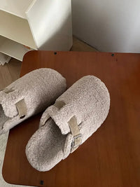 Cozy Plush Buckle Detail Slip-Ons