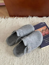 Cozy Plush Buckle Detail Slip-Ons