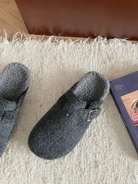 Cozy Plush Buckle Detail Slip-Ons
