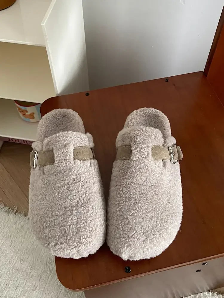 Cozy Plush Buckle Detail Slip-Ons