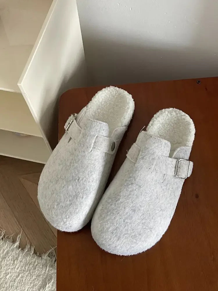 Cozy Plush Buckle Detail Slip-Ons