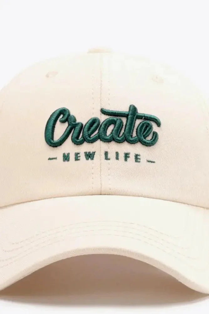 CREATE NEW LIFE Adjustable Cotton Baseball Cap - Update AvenueTrendsi101300961670016101300961670016CREATE NEW LIFE Adjustable Cotton Baseball CapIvory