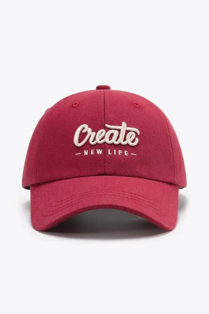 CREATE NEW LIFE Adjustable Cotton Baseball Cap - Update AvenueTrendsi101300961670462101300961670462CREATE NEW LIFE Adjustable Cotton Baseball CapDeep Red