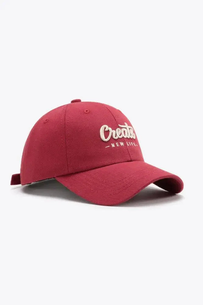 CREATE NEW LIFE Adjustable Cotton Baseball Cap - Update AvenueTrendsi101300961670462101300961670462CREATE NEW LIFE Adjustable Cotton Baseball CapDeep Red
