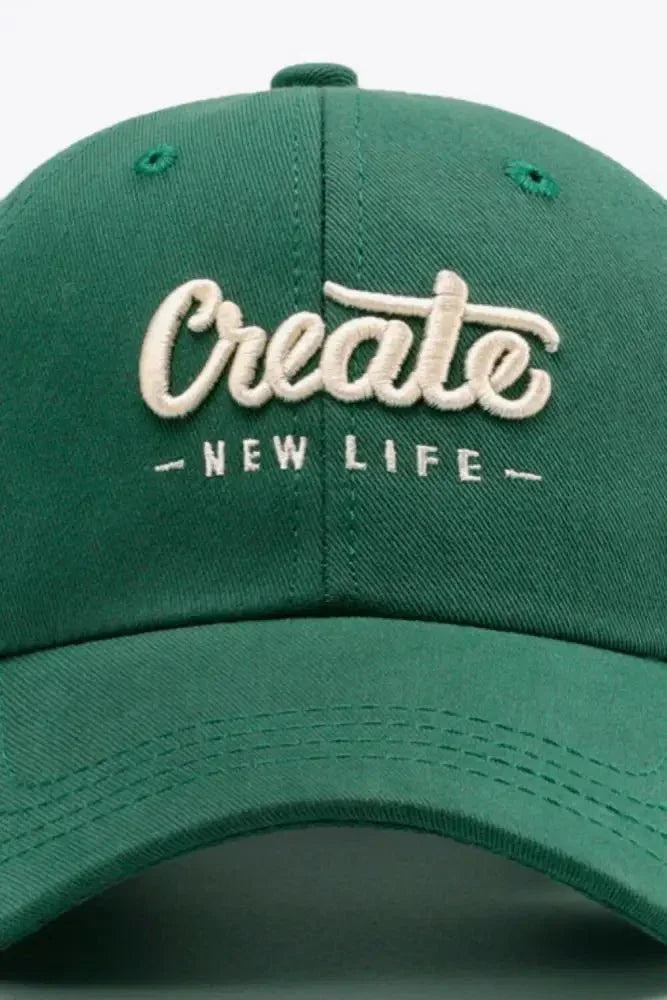CREATE NEW LIFE Adjustable Cotton Baseball Cap - Update AvenueTrendsi101300961672726101300961672726CREATE NEW LIFE Adjustable Cotton Baseball CapGreen