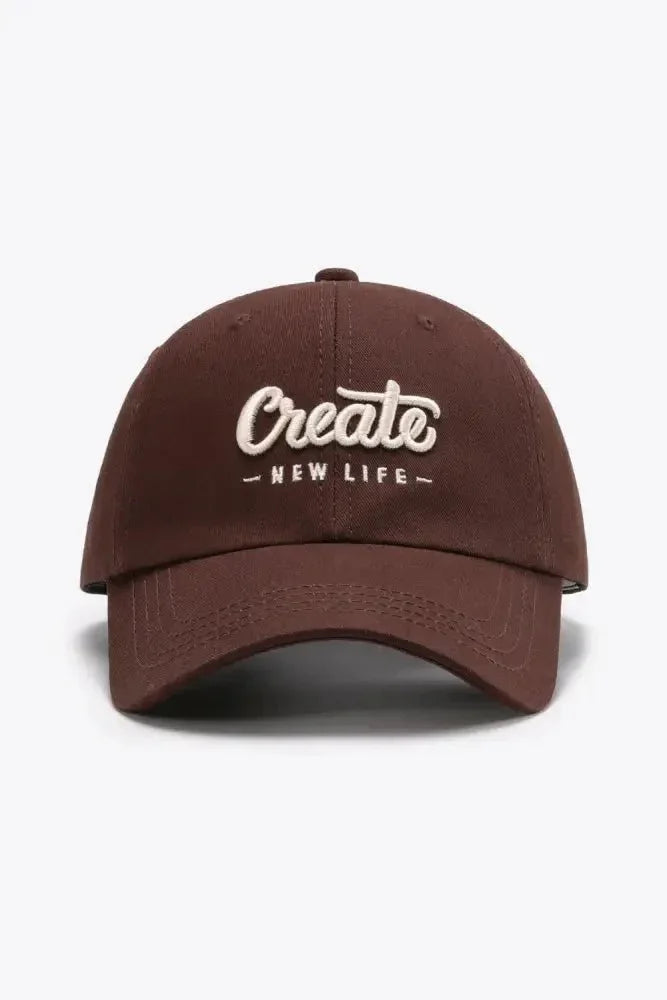 CREATE NEW LIFE Adjustable Cotton Baseball Cap - Update AvenueTrendsi101300961679419101300961679419CREATE NEW LIFE Adjustable Cotton Baseball CapBurnt Umber