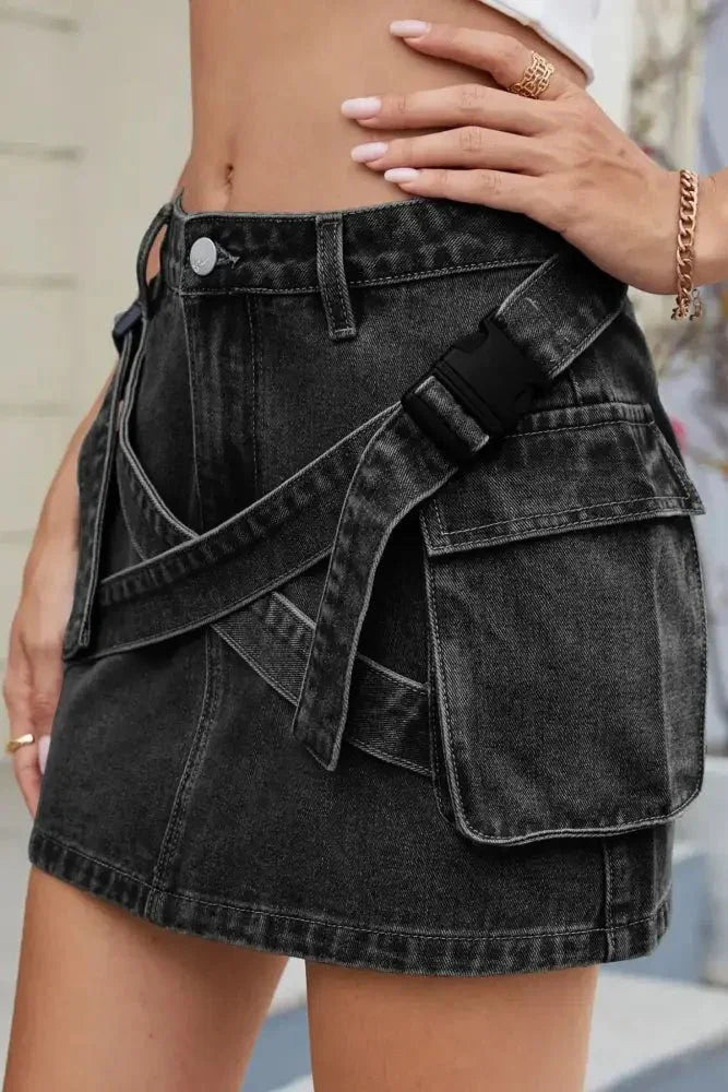Criss - Cross Waist Detail Denim Mini Skirt - Update AvenueDenim Dresses & SkirtsTrendsi10010019608780510010019608780596f76888 - e428 - 4061 - b824 - 9968702e58d5 - Max - OriginBlack Gray