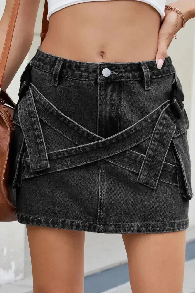 Criss - Cross Waist Detail Denim Mini Skirt - Update AvenueDenim Dresses & SkirtsTrendsi10010019608780510010019608780582cfe231 - 51d3 - 4f04 - 80aa - 631caa93f28c - Max - OriginBlack Gray