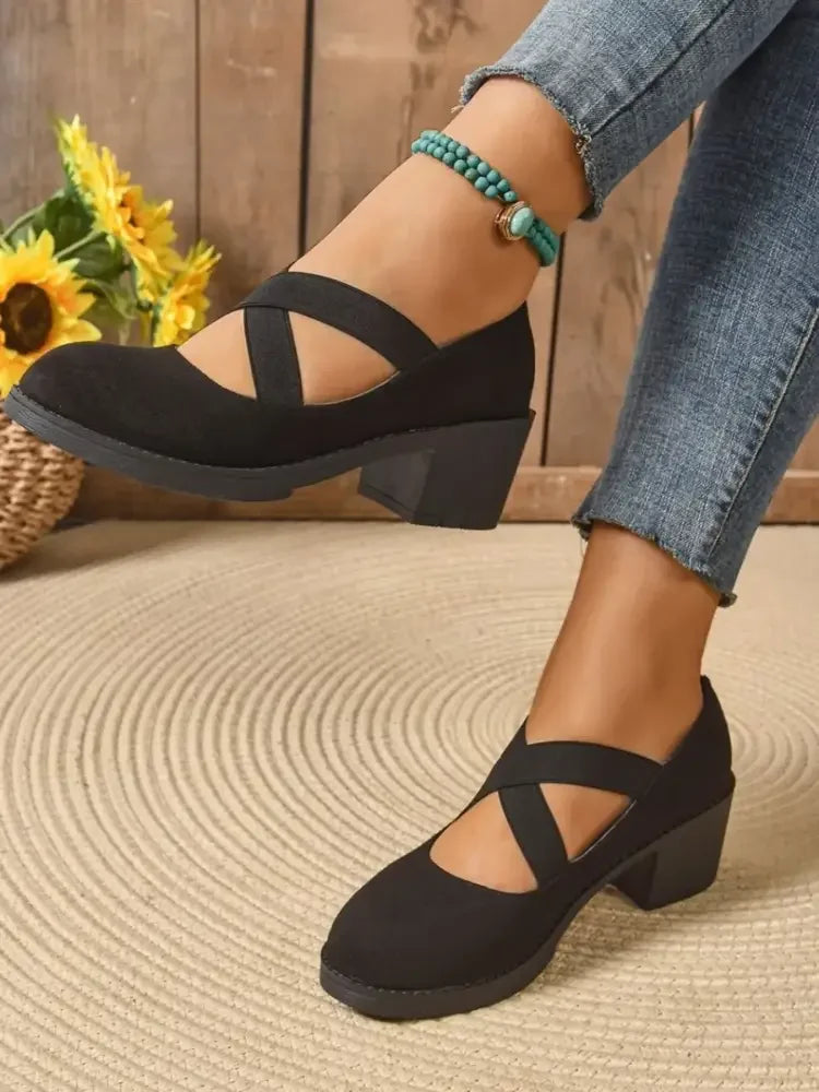Crisscross Block Heel Pumps