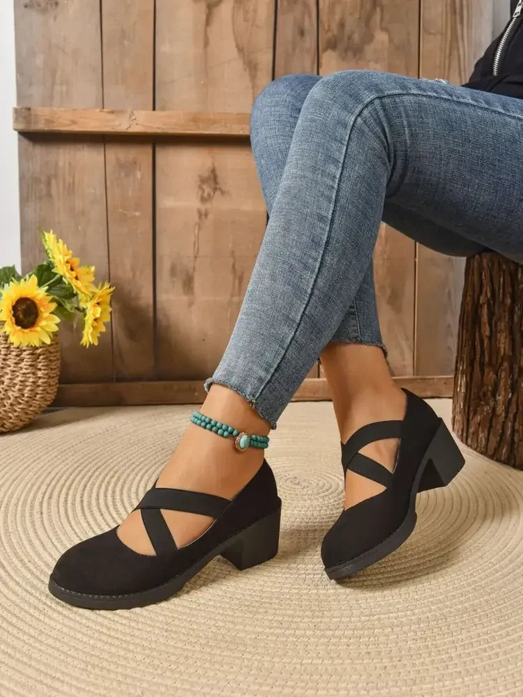 Crisscross Block Heel Pumps