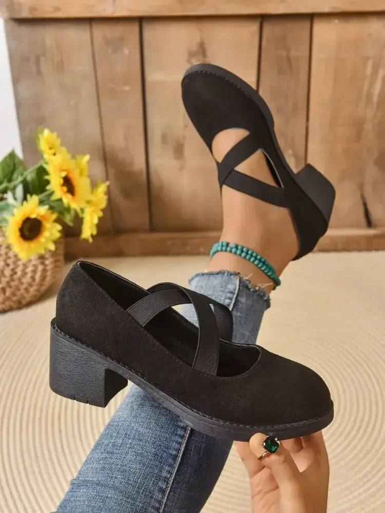 Crisscross Block Heel Pumps